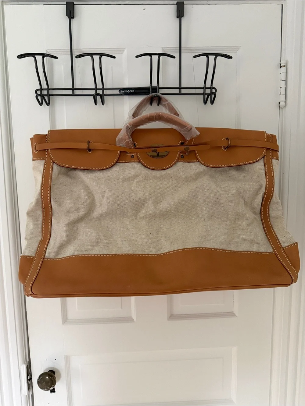 NWT J. Crew Tan Leather & Beige Canvas Weekender Bag